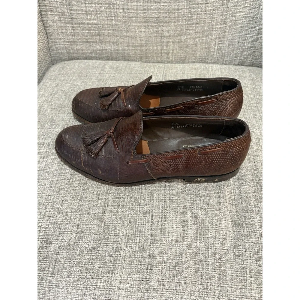 Vintage FootJoy‎ Classics Lizard Skin Tassel Loafers Brown Men's Size 9.5D